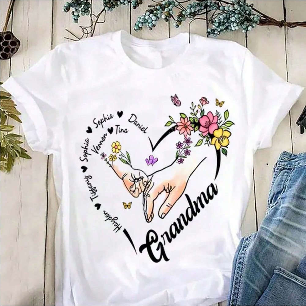 Custom Grandma Tshirt, Family customized name in Hand Shirt, Hand in Hand TShirt